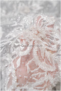 Perlen Spitzenstoff Off-White/ Braut Spitze Stoff/ Brautspitzenstoff mit Perlen/ Perlenspitze// L22-428