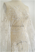 Perlen Spitzenstoff Off-White/ Braut Spitze Stoff/ Brautspitzenstoff mit Perlen/ Perlenspitze// L22-428
