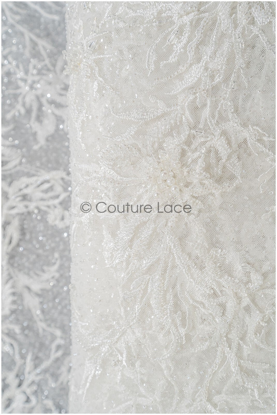 Perlen Spitzenstoff Off-White/ Braut Spitze Stoff/ Brautspitzenstoff mit Perlen/ Perlenspitze// L22-428