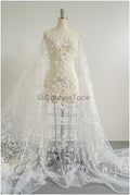 Beautiful pearl lace fabric with 3D flowers/ Bridal couture lace fabric with pearls &amp; sequins/ Bridal lace off-white// L22-432