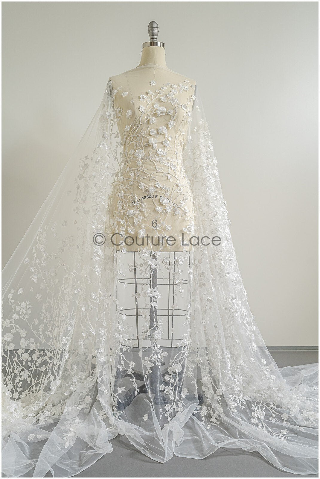 Beautiful pearl lace fabric with 3D flowers/ Bridal couture lace fabric with pearls &amp; sequins/ Bridal lace off-white// L22-432