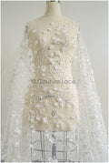 Beautiful pearl lace fabric with 3D flowers/ Bridal couture lace fabric with pearls &amp; sequins/ Bridal lace off-white// L22-432