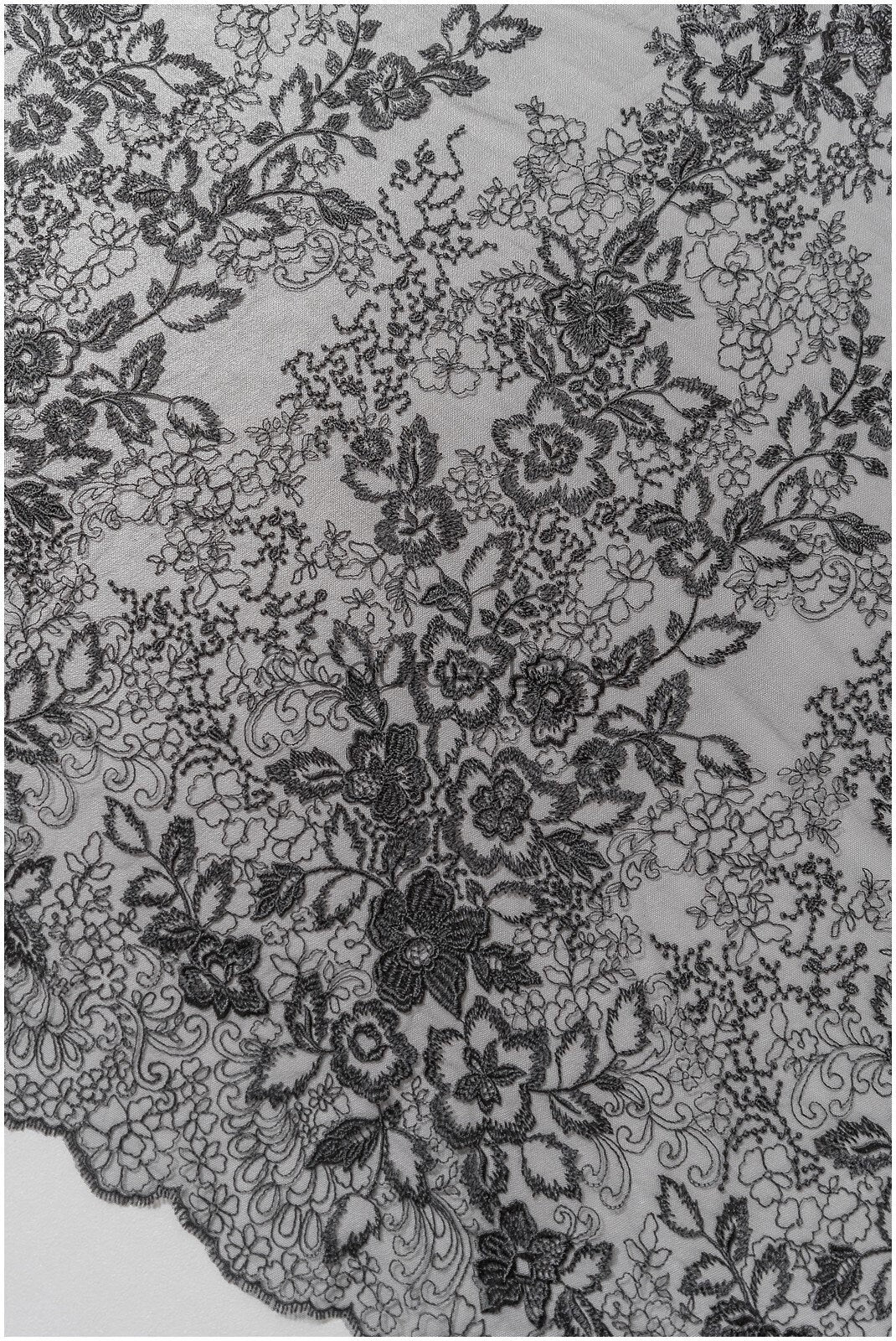 romantic black bridal lace fabric with floral pattern/ floral couture lace fabric/ black bridal flower embroidered lace// L22-433BL