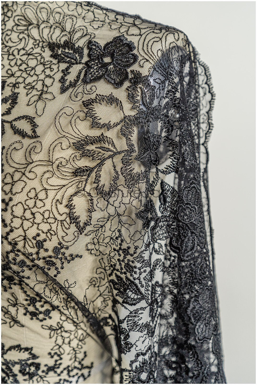 romantic black bridal lace fabric with floral pattern/ floral couture lace fabric/ black bridal flower embroidered lace// L22-433BL