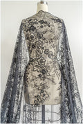 romantic black bridal lace fabric with floral pattern/ floral couture lace fabric/ black bridal flower embroidered lace// L22-433BL