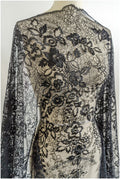 romantic black bridal lace fabric with floral pattern/ floral couture lace fabric/ black bridal flower embroidered lace// L22-433BL