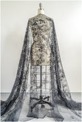 romantic black bridal lace fabric with floral pattern/ floral couture lace fabric/ black bridal flower embroidered lace// L22-433BL