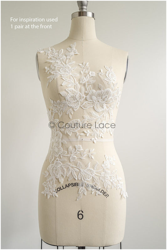 romantischer Blumen-Spitzenaufnäher / Baumwollblumen Applikation / Hochzeitskleid Spitzenapplikation / Brautblumen Applikation// A22-267