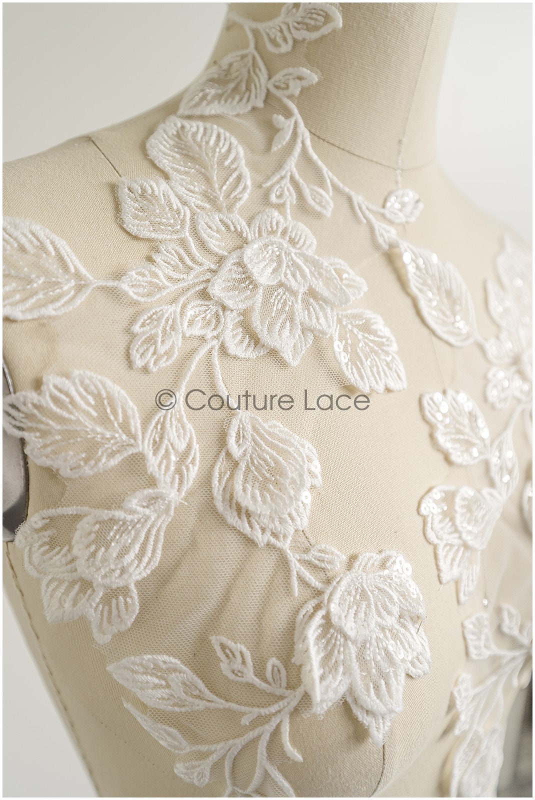 romantischer Blumen-Spitzenaufnäher/ Baumwollblumen Applikation/ Hochzeitskleid Spitzenapplikation/ Brautblumen Applikation// A22-270