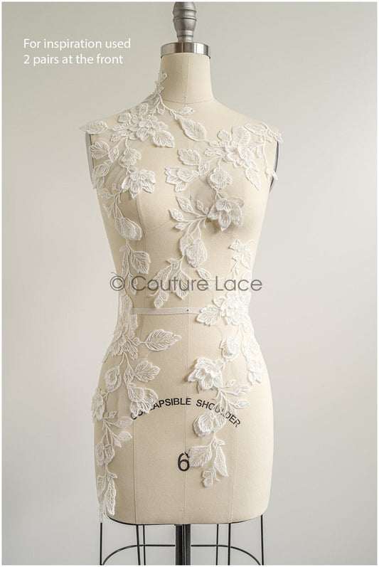 romantischer Blumen-Spitzenaufnäher/ Baumwollblumen Applikation/ Hochzeitskleid Spitzenapplikation/ Brautblumen Applikation// A22-270