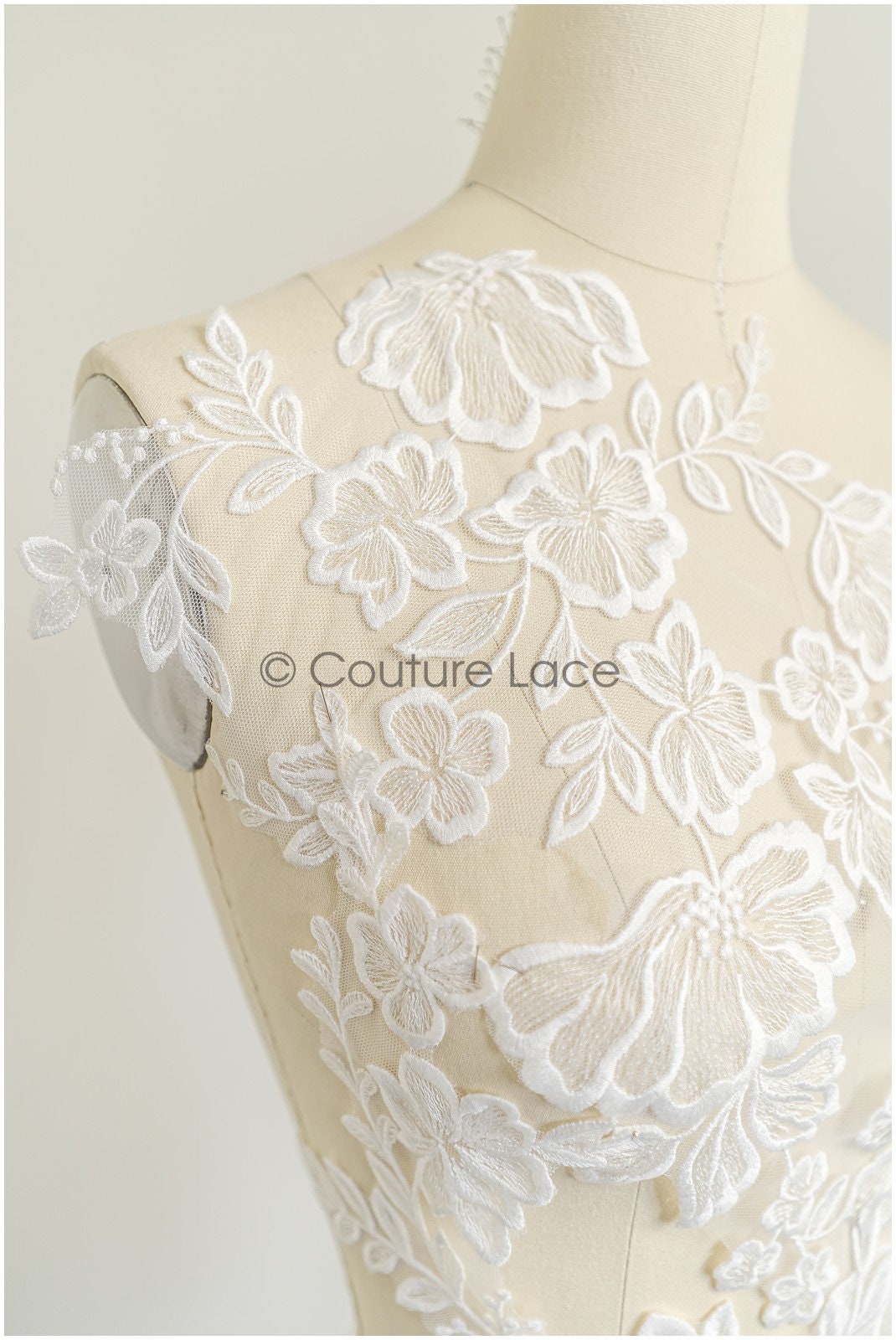 romantischer Blumen-Spitzenaufnäher/ Baumwollblumen Applikation/ Hochzeitskleid Spitzenapplikation/ Brautblumen Applikation// A22-277