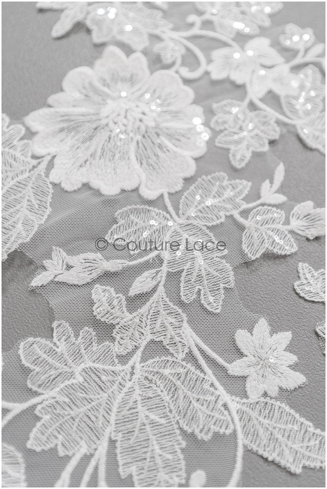 romantischer Blumen-Spitzenaufnäher/ Baumwollblumen Applikation/ Hochzeitskleid Spitzenapplikation/ Brautblumen Applikation// A22-278