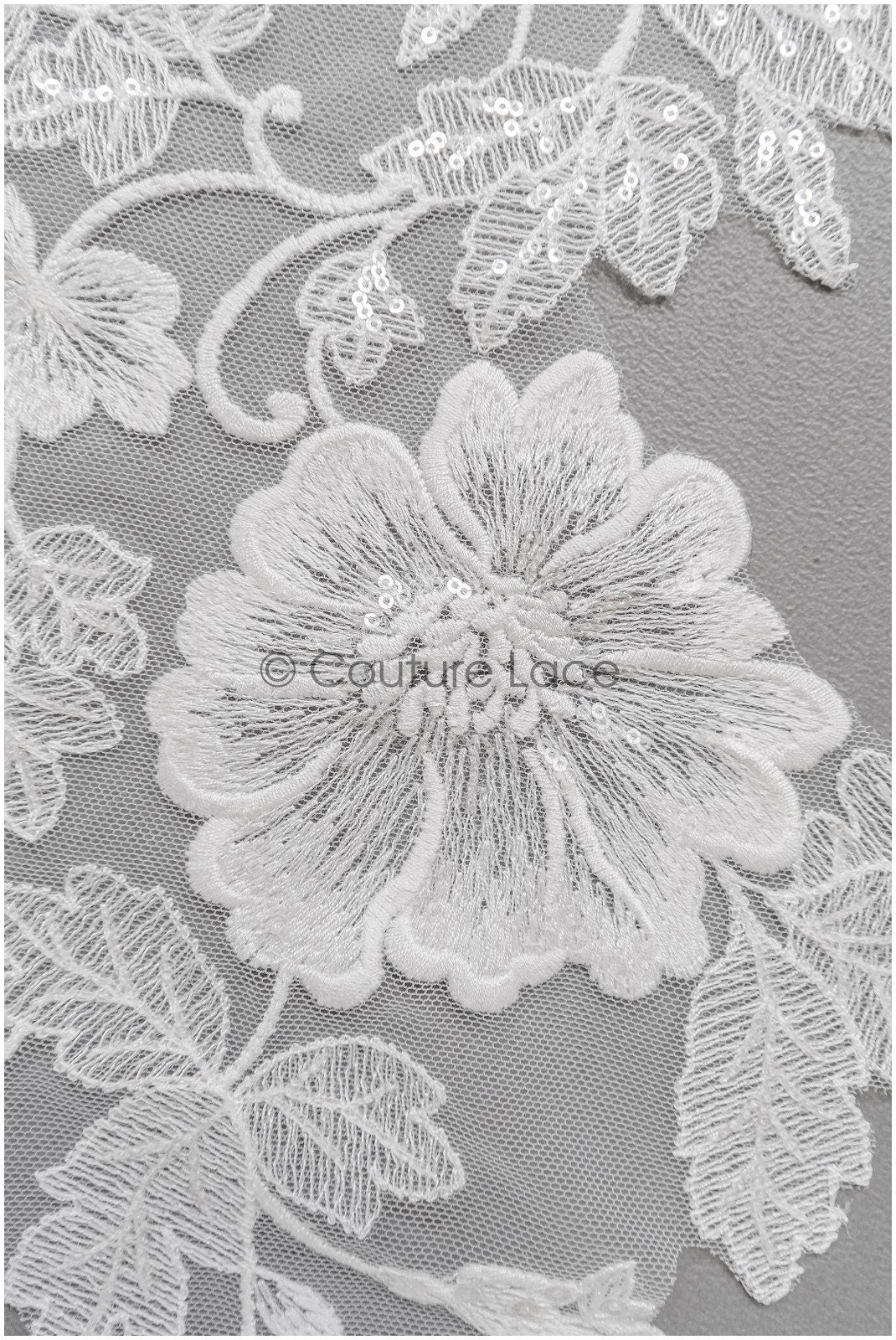 romantischer Blumen-Spitzenaufnäher/ Baumwollblumen Applikation/ Hochzeitskleid Spitzenapplikation/ Brautblumen Applikation// A22-278