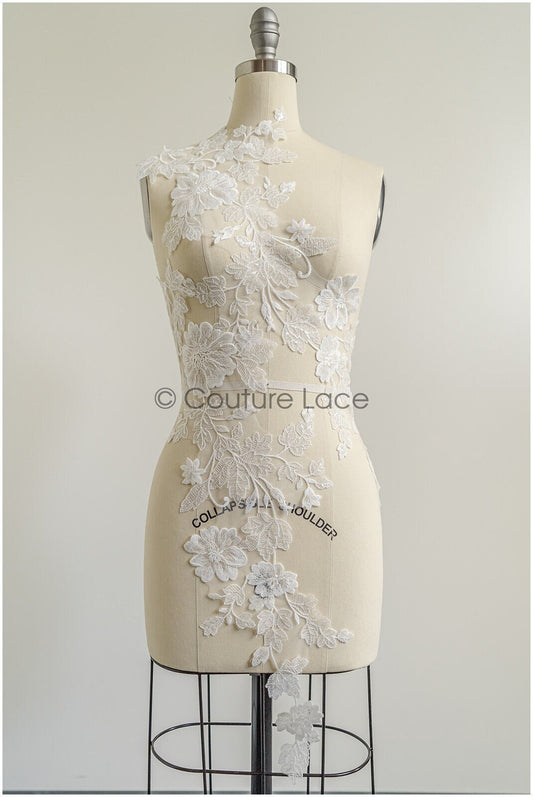 romantischer Blumen-Spitzenaufnäher/ Baumwollblumen Applikation/ Hochzeitskleid Spitzenapplikation/ Brautblumen Applikation// A22-278