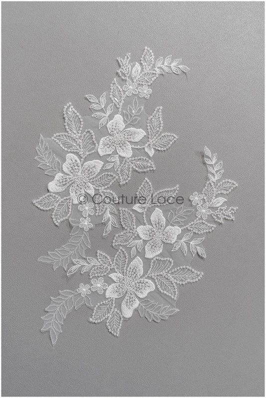 romantischer Blumen-Spitzenaufnäher / Baumwollblumen Applikation / Hochzeitskleid Spitzenapplikation / Brautblumen Applikation// A22-283