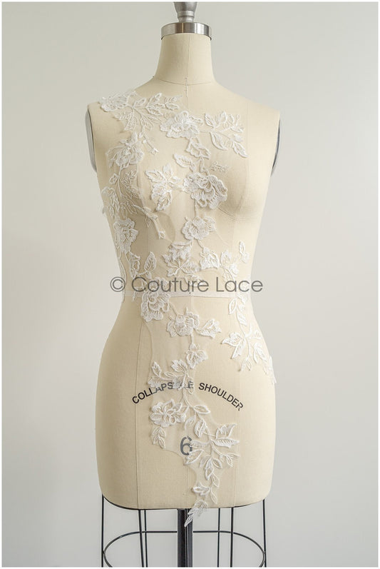 romantischer Blumen-Spitzenaufnäher/ Baumwollblumen Applikation/ Hochzeitskleid Spitzenapplikation/ Brautblumen Applikation// A22-262
