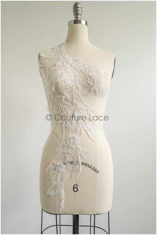 romantischer Blumen-Spitzenaufnäher / Baumwollblumen Applikation / Hochzeitskleid Spitzenapplikation / Brautblumen Applikation// A22-264