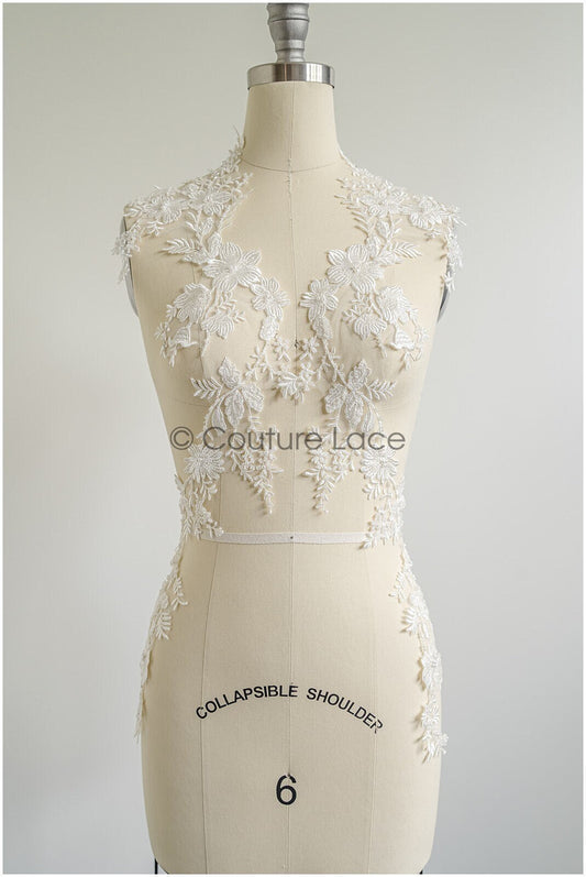 romantischer Blumen-Spitzenaufnäher / Baumwollblumen Applikation / Hochzeitskleid Spitzenapplikation / Brautblumen Applikation// A22-258