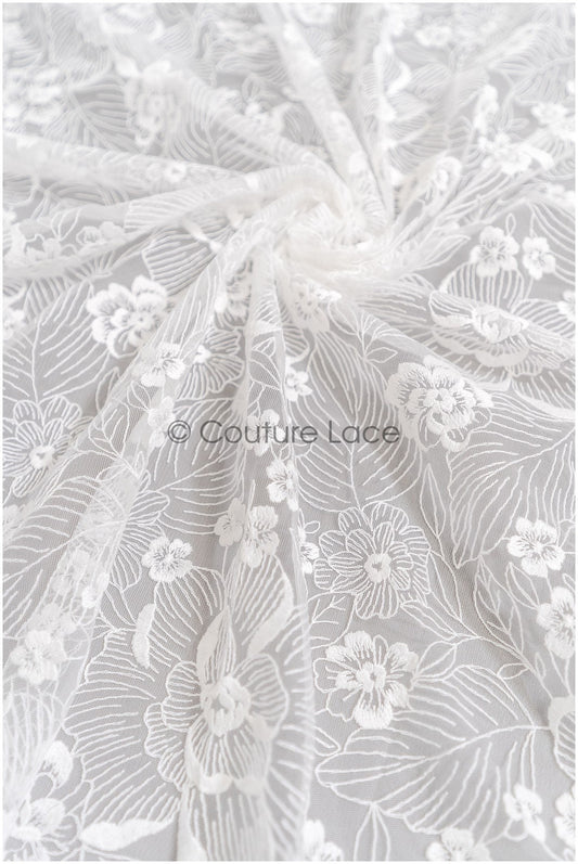 Romantischer Braut Spitzenstoff Off-White/ floraler Couture Spitzenstoff/ Braut bestickte Spitze// L22-010