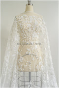 Wunderschöner floraler Spitzenstoff mit 3D Blumen/ Braut Couture Spitzenstoff mit Pailletten/ Brautspitze mit 3D Blumen// L22-441