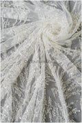 Schwere Perlen Brautspitze Silber/ Couture Spitzenstoff/ Perlenhochzeitsspitze mit Silberperlen// L22-445