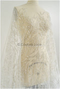 Schwere Perlen Brautspitze Silber/ Couture Spitzenstoff/ Perlenhochzeitsspitze mit Silberperlen// L22-445