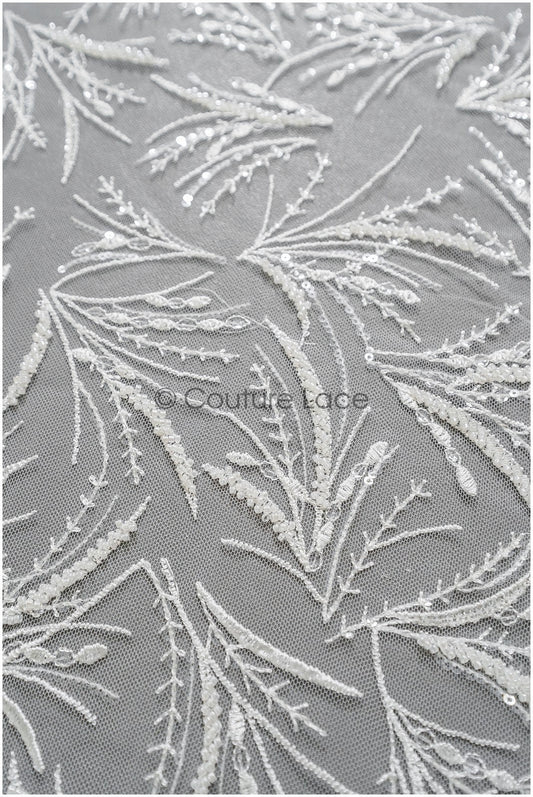 Perlen Braut Spitze Off-White/ Perlen Spitzenstoff/ Perlen Btrautspitze Stoff/ Couture Spitze// L22-446
