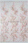 romantischer rosa-rosa Spitzenstoff mit floralem Muster/ floraler Couture Spitzenstoff/ lachsfarbener bestickter Spitzenstoff// L22-443