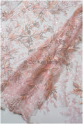 romantischer rosa-rosa Spitzenstoff mit floralem Muster/ floraler Couture Spitzenstoff/ lachsfarbener bestickter Spitzenstoff// L22-443