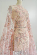 romantischer rosa-rosa Spitzenstoff mit floralem Muster/ floraler Couture Spitzenstoff/ lachsfarbener bestickter Spitzenstoff// L22-443