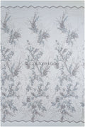 romantischer hellblau-grauer Spitzenstoff mit floralem Muster/ floraler Couture Spitzenstoff/ weich grauer farbbestickter Spitzenstoff// L22-442