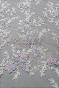romantischer violett blauer Spitzenstoff mit floralem Muster/ floraler Couture Spitzenstoff/ lila bestickter Spitzenstoff// L22-440