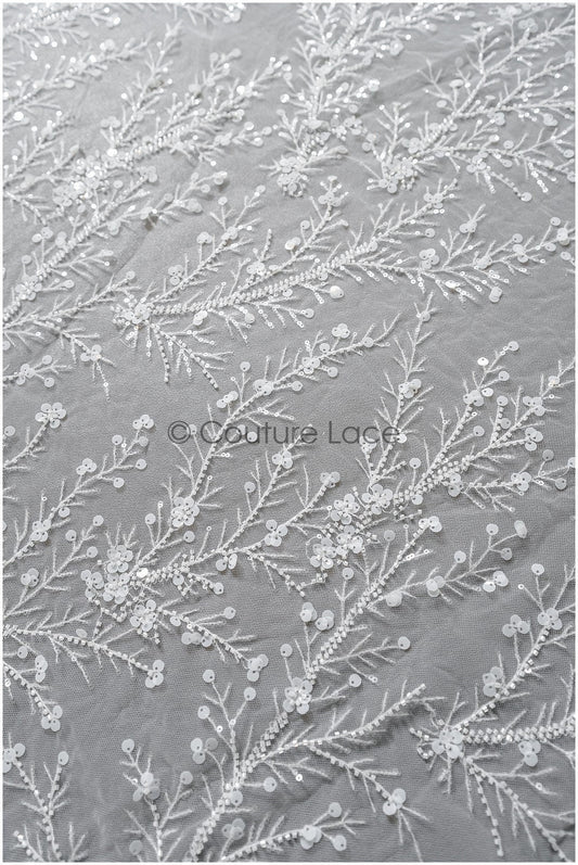 Perlen Spitzenstoff Off-White/ Couture Spitzenstoff/ Brautspitze/ Perlenspitze// L22-449
