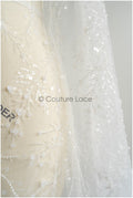 Perlen Spitzenstoff Off-White/ Couture Spitzenstoff/ Brautspitze/ Perlenspitze// L22-449