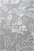 Floral pearl lace fabric off-white/ Couture lace fabric with pearls &amp; sequins/ Bridal lace with flowers// L22-450