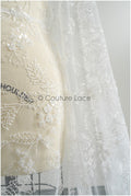 Floral pearl lace fabric off-white/ Couture lace fabric with pearls &amp; sequins/ Bridal lace with flowers// L22-450