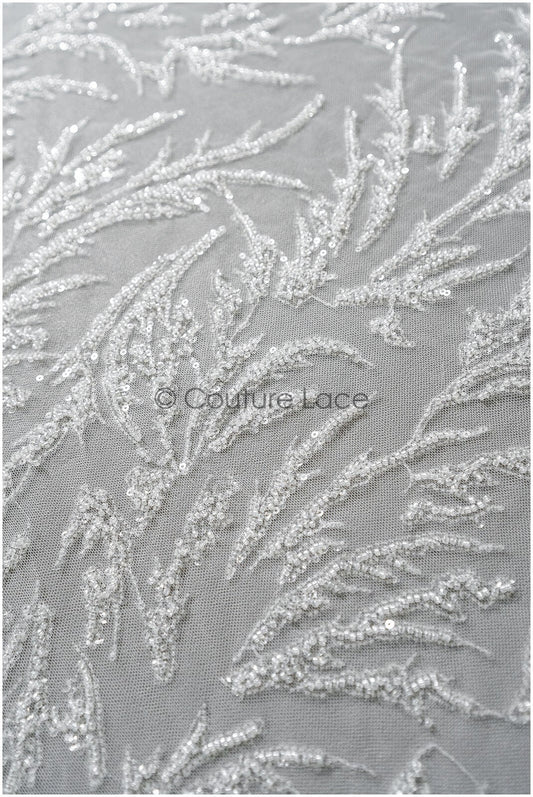 Perlen Braut Spitzenstoff Off-White/ Perlen Spitze Stoff/ Couture Spitzenstoff/ Brautspitze// L22-447