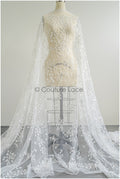 Floral pearl lace fabric off-white silver/ Bridal lace fabric with pearls &amp; sequins/ Bridal lace with flowers// L22-451