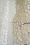 Floral pearl lace fabric off-white silver/ Bridal lace fabric with pearls &amp; sequins/ Bridal lace with flowers// L22-451