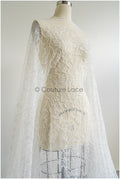 Perlen Spitzenstoff Off-White/ Couture Spitzenstoff mit Perlen & Pailletten/ Brautspitze mit Blumen// L22-454