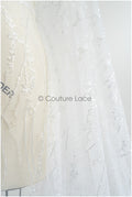 Pailletten Spitzenstoff mit Wellenmuster/ Couture Spitzenstoff Off-White/ Braut Spitzenstoff mit Pailletten// L22-455