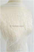 Pailletten Spitzenstoff mit Wellenmuster/ Couture Spitzenstoff Off-White/ Braut Spitzenstoff mit Pailletten// L22-455