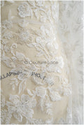 Floral lace fabric with pearls &amp; sequins/ Bridal lace off-white/ Bridal lace with pearl flowers// L22-457