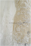Floral lace fabric with pearls &amp; sequins/ Bridal lace off-white/ Bridal lace with pearl flowers// L22-457