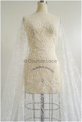 Floral lace fabric with sequins/ Couture lace fabric off-white/ delicate lace fabric with branches// L22-462