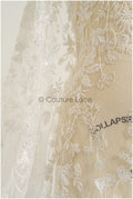 Wildflower lace fabric off-white/ Bridal couture lace fabric with pearls &amp; sequins/ Bridal lace with branches &amp; leaves// L22-485