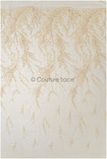 Beautiful champagne pearl lace fabric with small leaves, couture lace fabric with pearls and sequins, champagne pearl fabric// L22-484