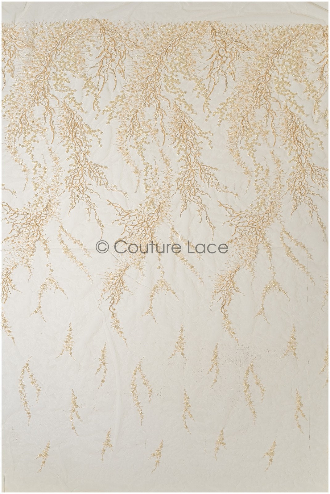 Beautiful champagne pearl lace fabric with small leaves, couture lace fabric with pearls and sequins, champagne pearl fabric// L22-484