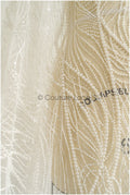 Beautiful pearl lace fabric with lines and waves/ Couture lace fabric with pearls &amp; sequins/ Bridal lace off-white// L22-481