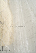 Schwerer Spitzenstoff mit Linien/ Couture Spitzenstoff mit Perlen & Pailletten/ Couture Spitzenstoff Off-White// L22-480